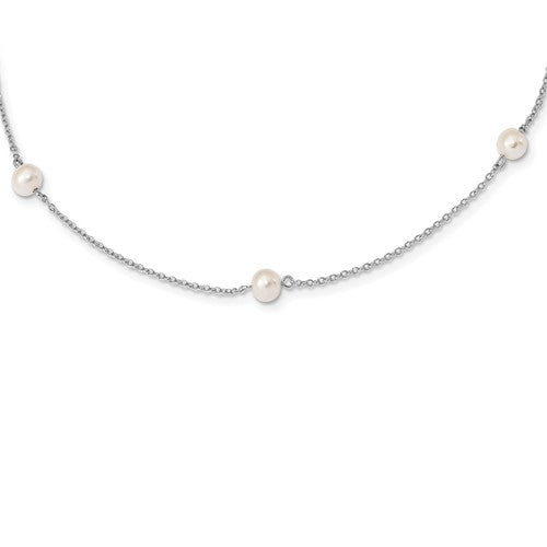 Freshwater Pearl Station Necklace | Child | Sterling Silver with Rhodium Plating