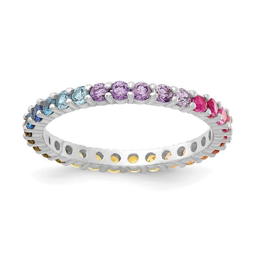 Colorful CZ Eternity Band | Sterling Silver with Rhodium Plating