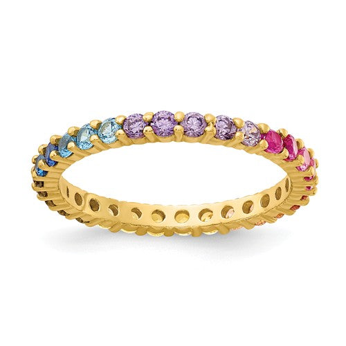 Colorful CZ Eternity Band | Sterling Silver with Gold Plating