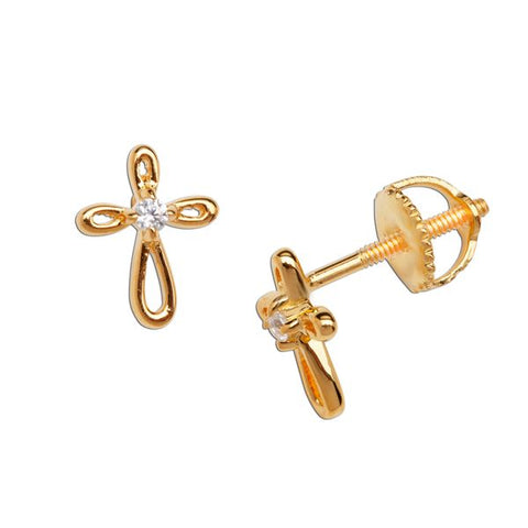 Gold Plated Open Cross Earrings with CZ