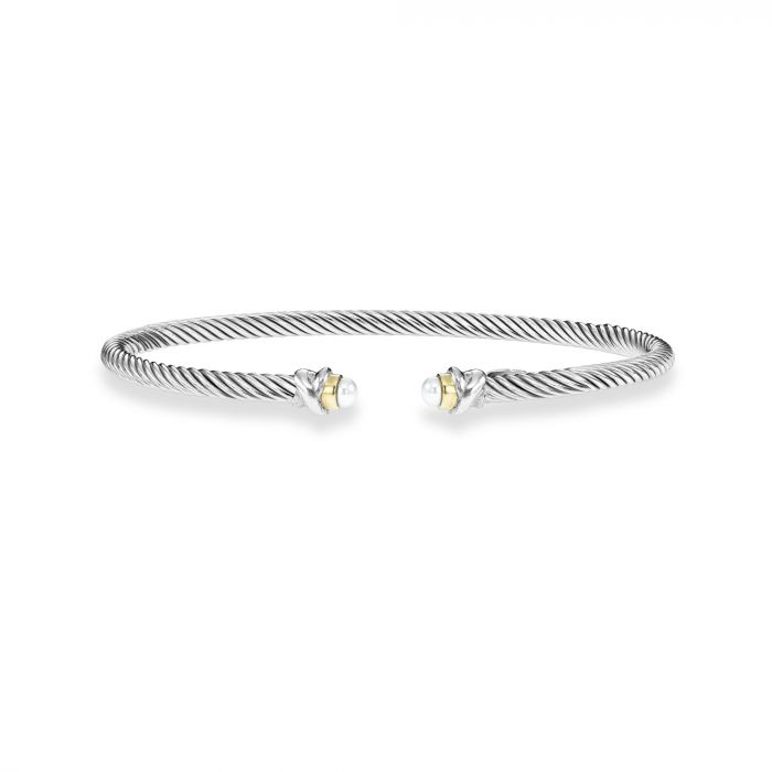 Sterling Silver & 18kt Gold Cable Classic Cuff Bracelet in Pearl