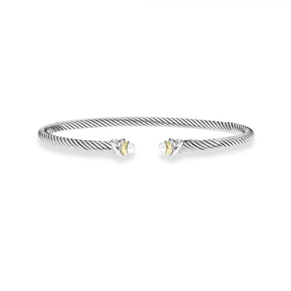Sterling Silver & 18kt Gold Cable Classic Cuff Bracelet in Pearl