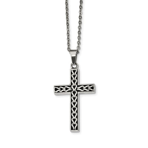 Stainless Steel Polished With Black Oil Cross Necklace