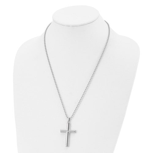 Stainless Steel Brushed and Polished Cross Necklace | 22